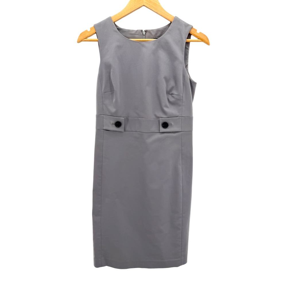 NWT Ann Taylor Grey Button Tab Sleeveless Sheath‎ Dress 0 Workwear Career Office